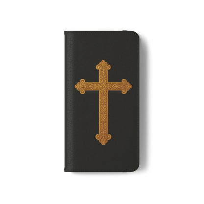 Black with Gold Cross & 1 Corinthians 1:18 - Samsung Flip/Wallet Phone Case
