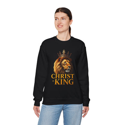 Christ is King – Women’s Christian Sweatshirt with Crowned Lion & Cross