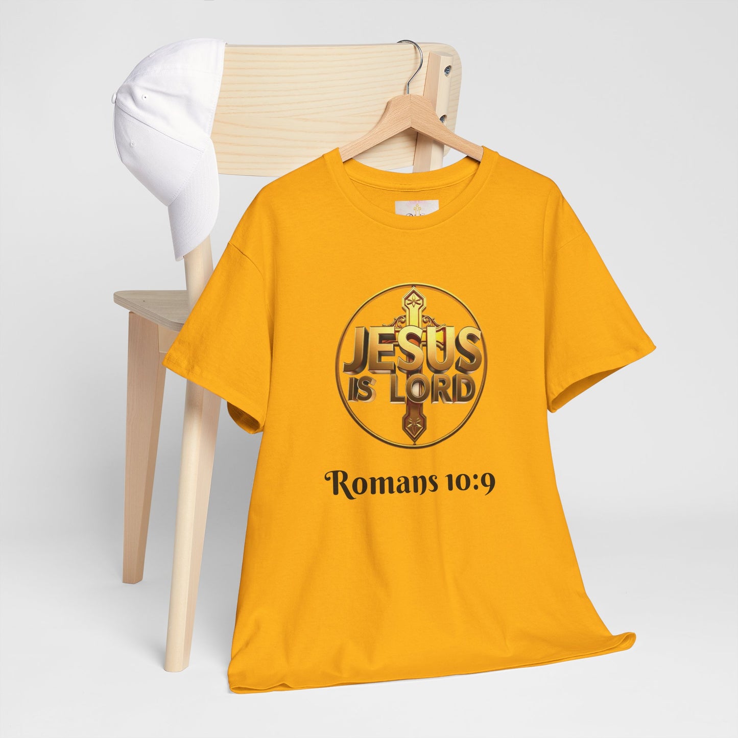 Men’s Romans 10:9 Christian T-Shirt – Jesus Is Lord & He Is Risen (Dark Lettering)