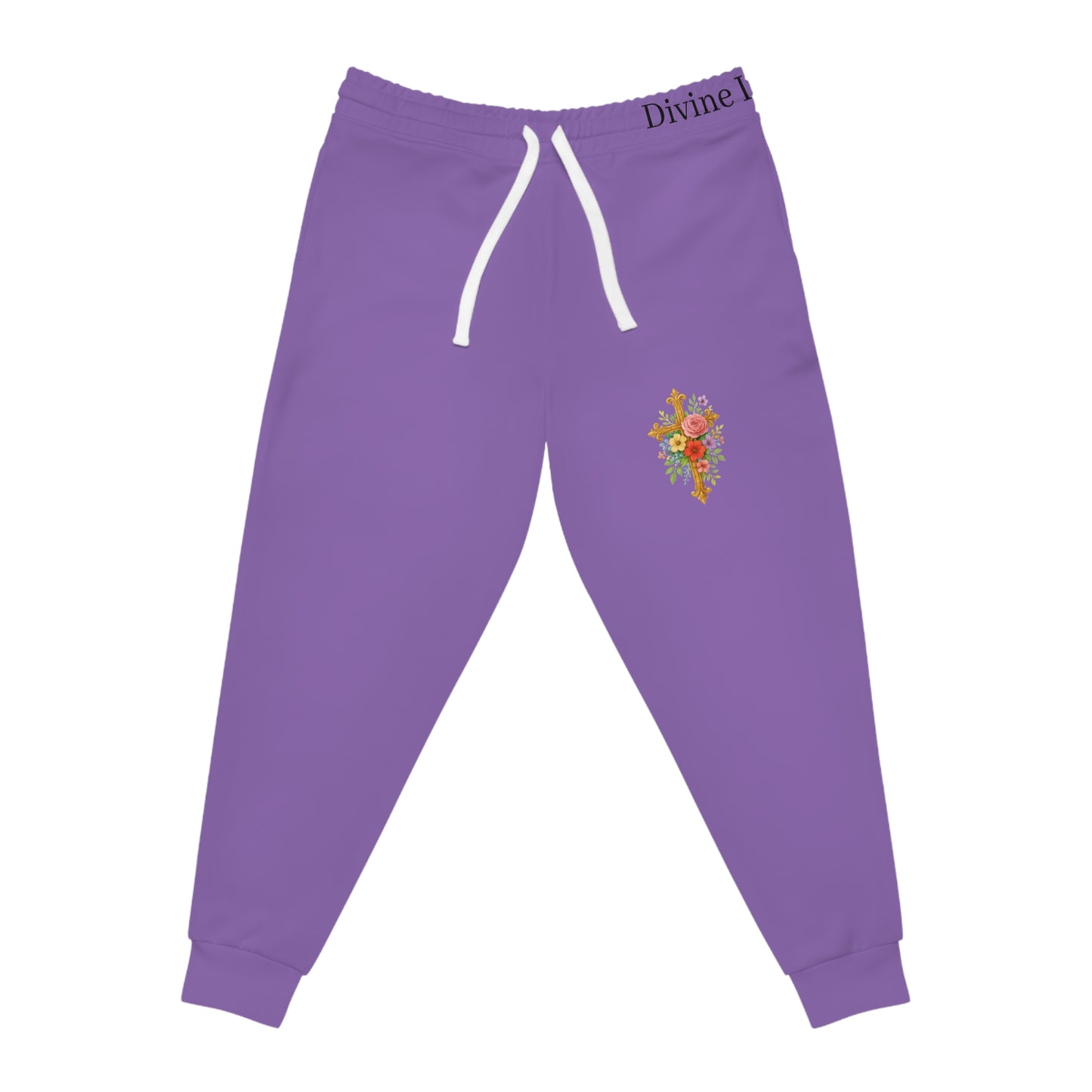 Blooming Faith Women's Jogging Pants in Purple with Floral Cross Design