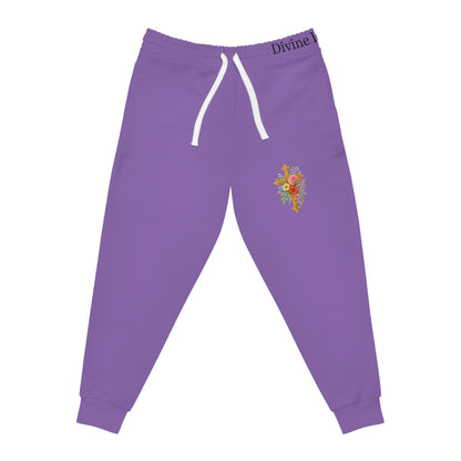 Blooming Faith Women's Jogging Pants in Purple with Floral Cross Design