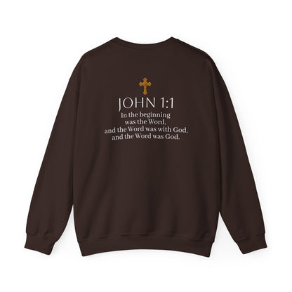 “The Word Eternal” – Men’s Christian Sweatshirt with White Lettering (John 1:1)