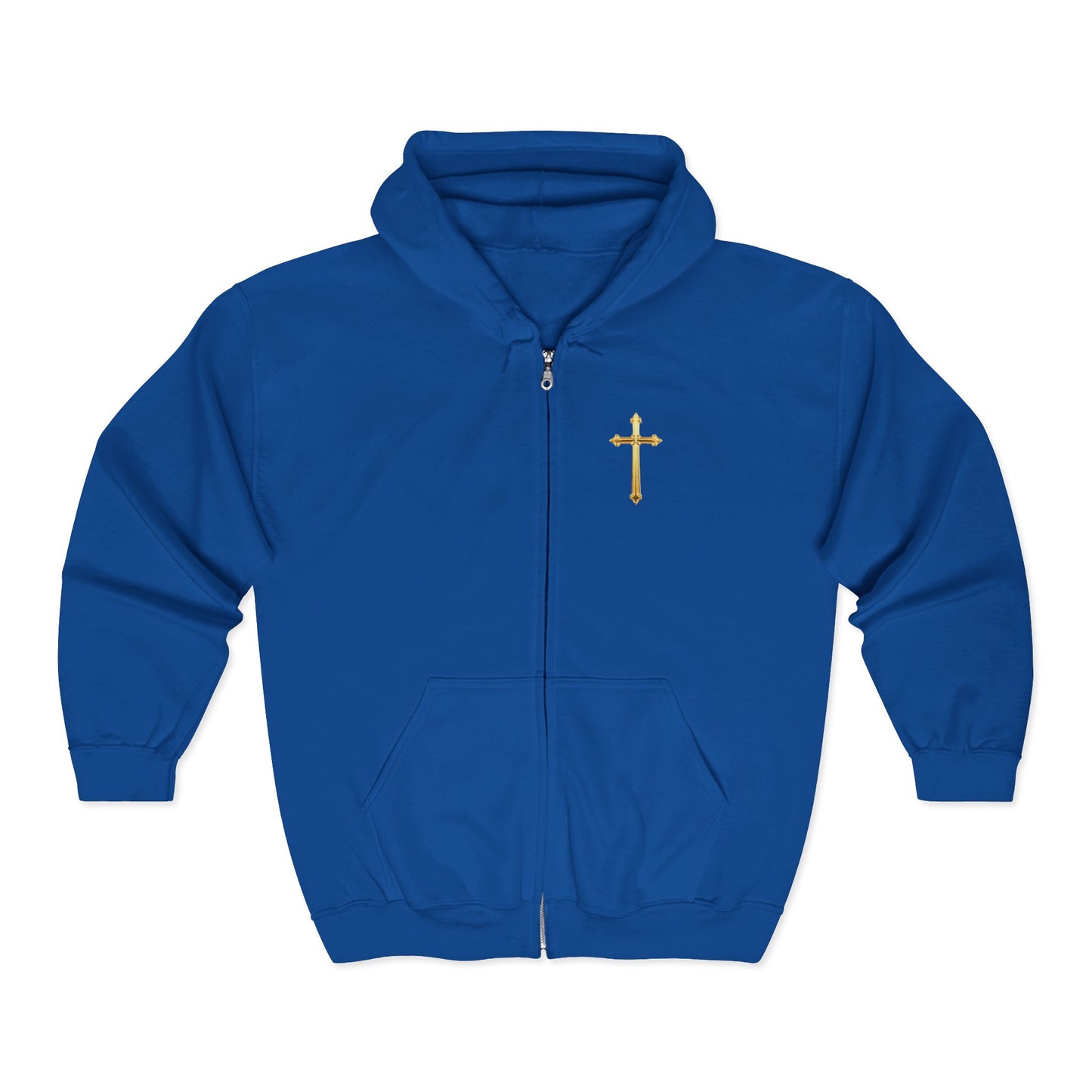 Golden Grace Women's Zip-Up Hoodie with Gold Cross Design