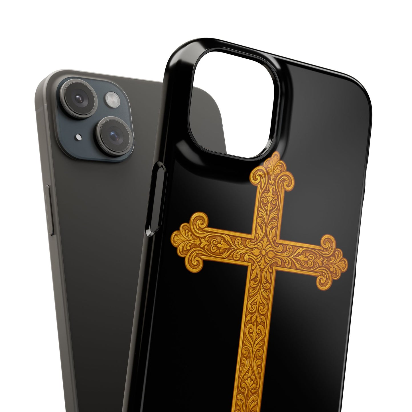 Black iPhone Snap Case – Gold Cross Design