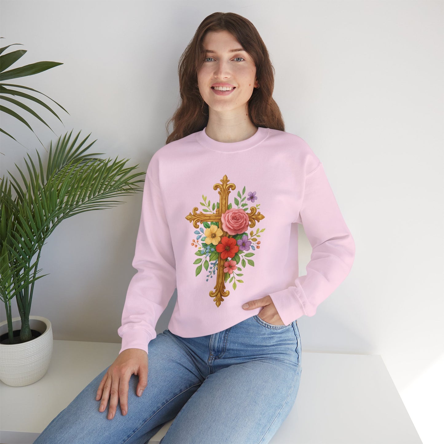 Floral Cross Women’s Sweatshirt – Grace in Full Bloom
