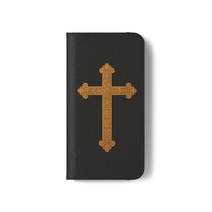 Black with Gold Cross & 1 Corinthians 1:18 - iPhone Flip/Wallet Phone Case