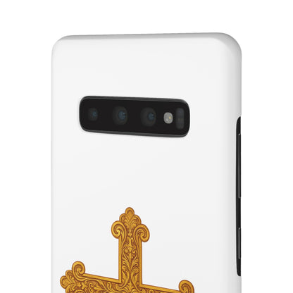 White Samsung Snap Case – Gold Cross Design