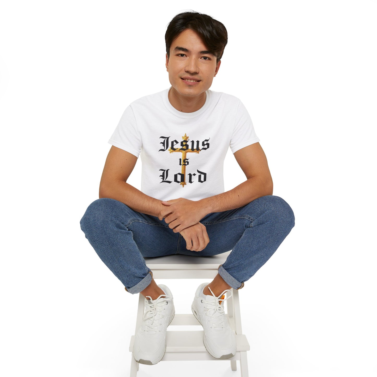 Men’s “Jesus is Lord” Christian T-Shirt with Cross – Bold Faith Statement Tee