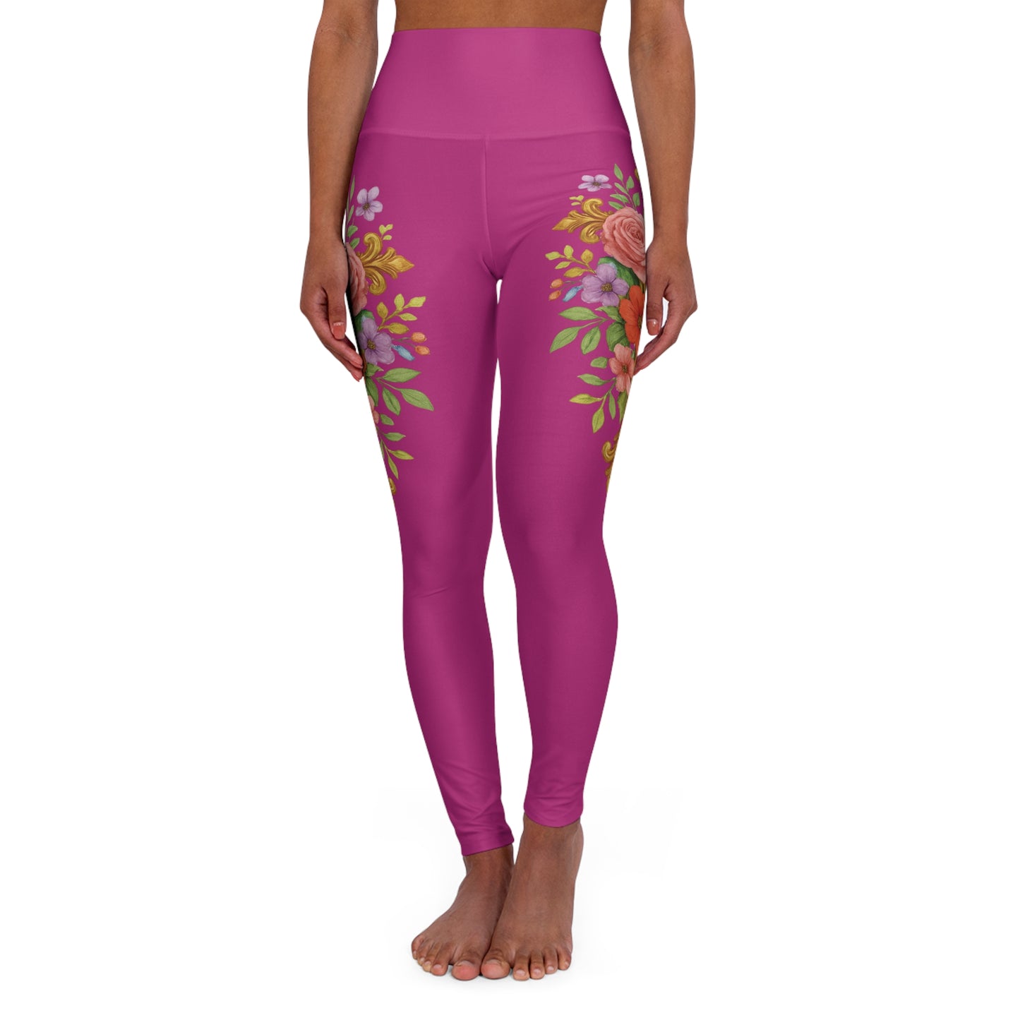Floral Cross Graceful Fit High-Waisted Leggings in Fuchsia - Christian Women's Apparel