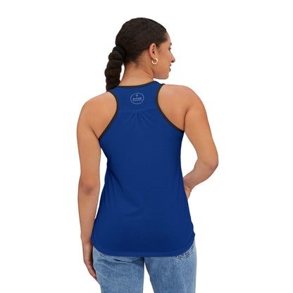 Gold Cross Women’s Christian Tank Top in Blue – Symbol of Eternal Victory
