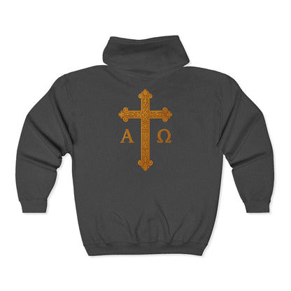Men’s Alpha & Omega Zip-Up Hoodie – Spiritual Strength & Comfort