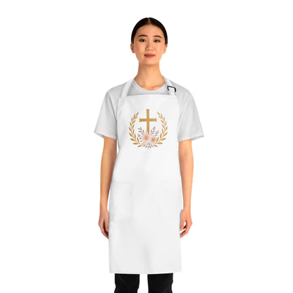 Victory in Christ Gold Cross Christian Kitchen Apron – Faith & Inspiration