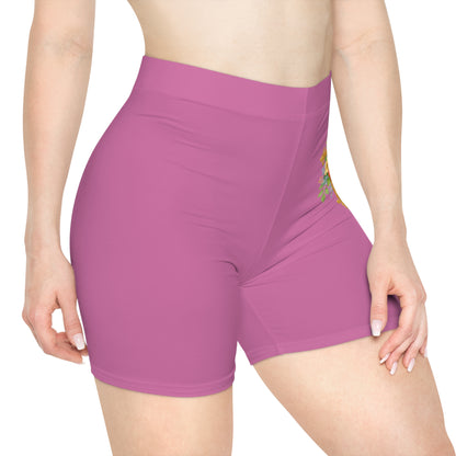 Floral Cross Women’s Biking Shorts in Pink – Beauty and Strength in the Cross