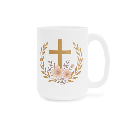 Golden Cross & Laurel Faith Mug – Victory in Christ