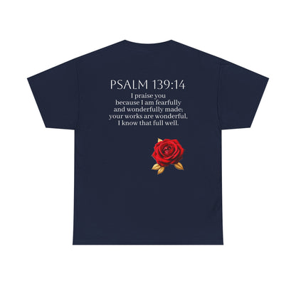Handcrafted by God (Rose) - Woman's Christian T-Shirt (White Lettering)