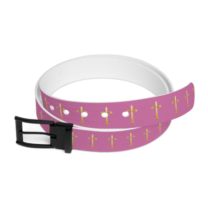 Crown of Light Belt in Pink – Gold Cross Pattern