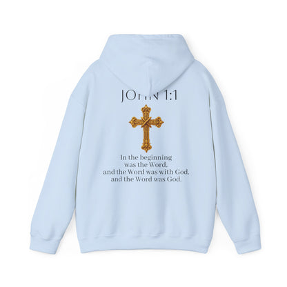 “The Word Eternal” – Women’s Christian Hoodie with Bold Dark Lettering (John 1:1)