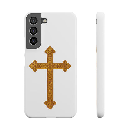 White Samsung Snap Case – Gold Cross Design