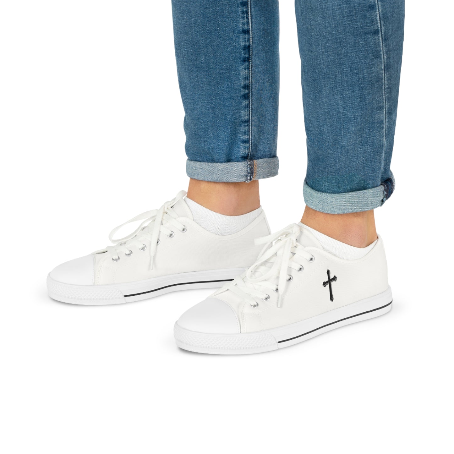 Faithful Stride – Men’s Low-Top Canvas Sneakers with Black Cross