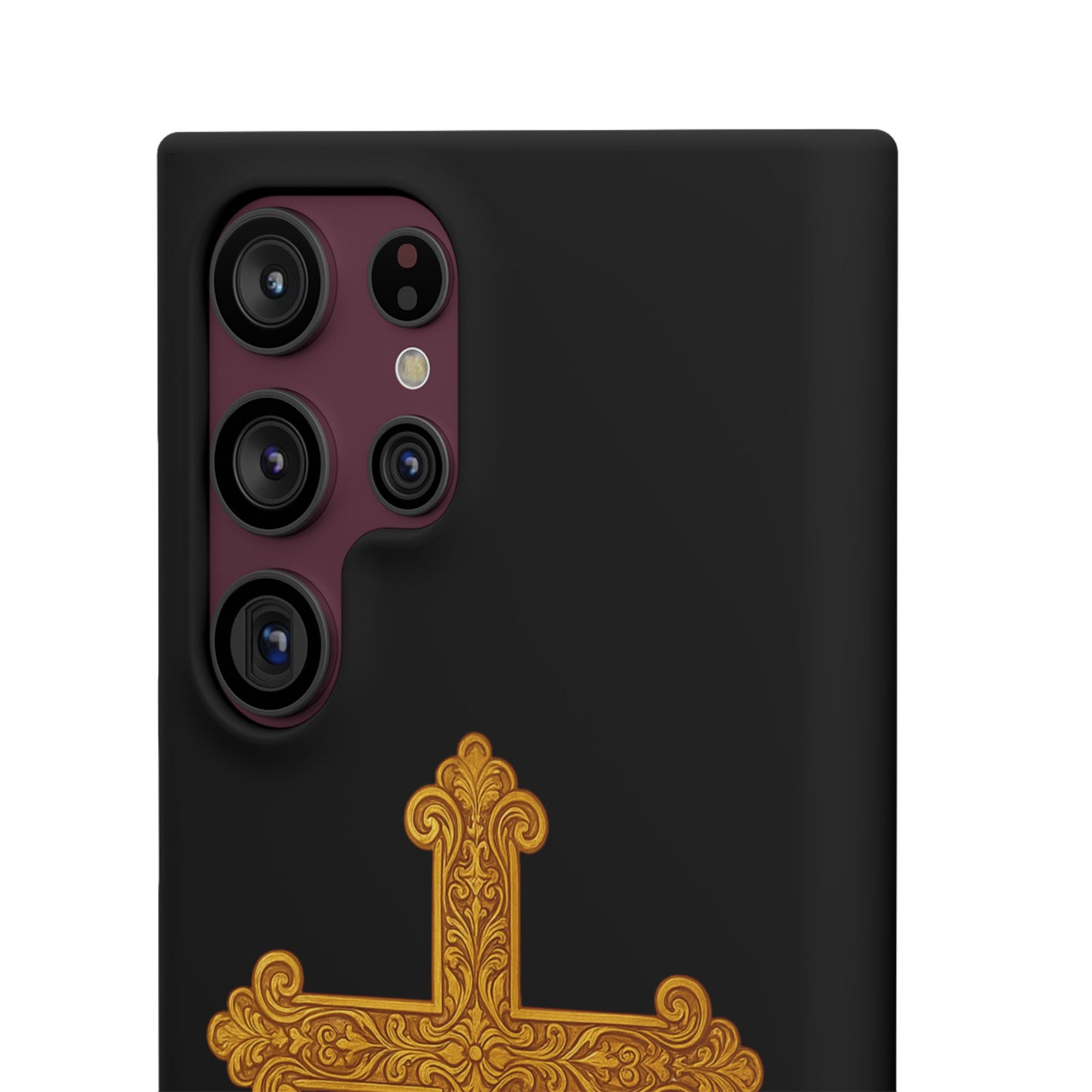 Black Samsung Snap Case – Gold Cross Design