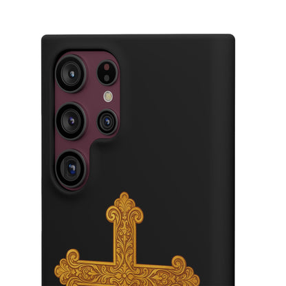 Black Samsung Snap Case – Gold Cross Design