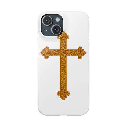 White iPhone Snap Case – Gold Cross Design