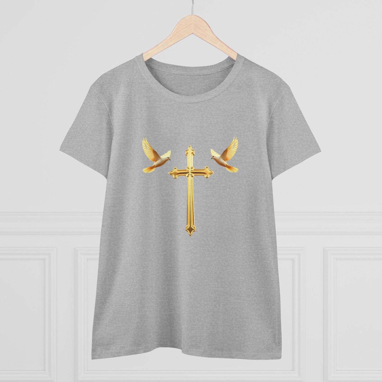 Flight of Grace – Gold Cross & Doves Tee