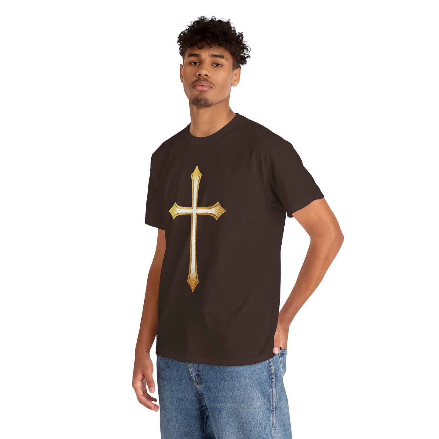 Men’s Gold Cross Tee – Christian Faith-Inspired Apparel