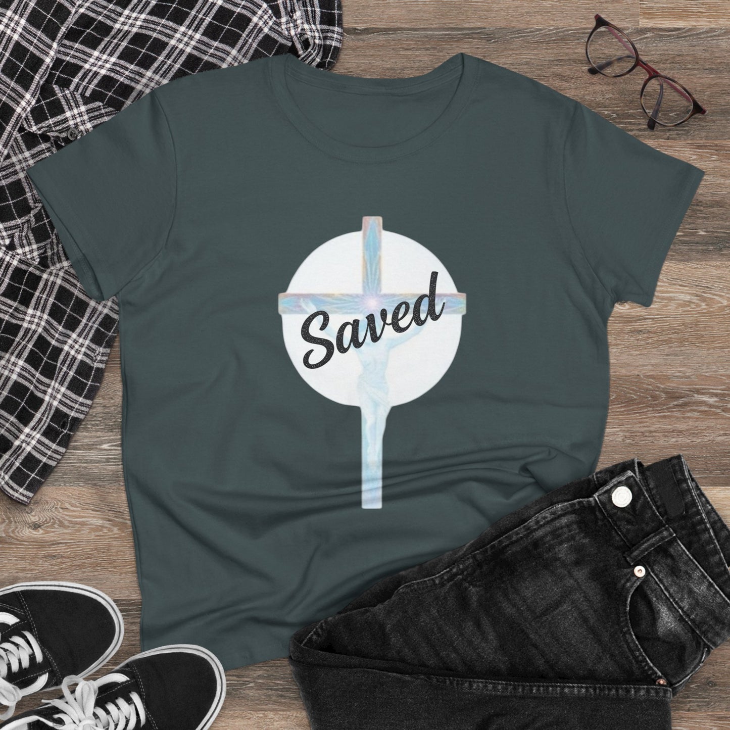 Redeemed & Saved – Women’s Christian Cross T-Shirt