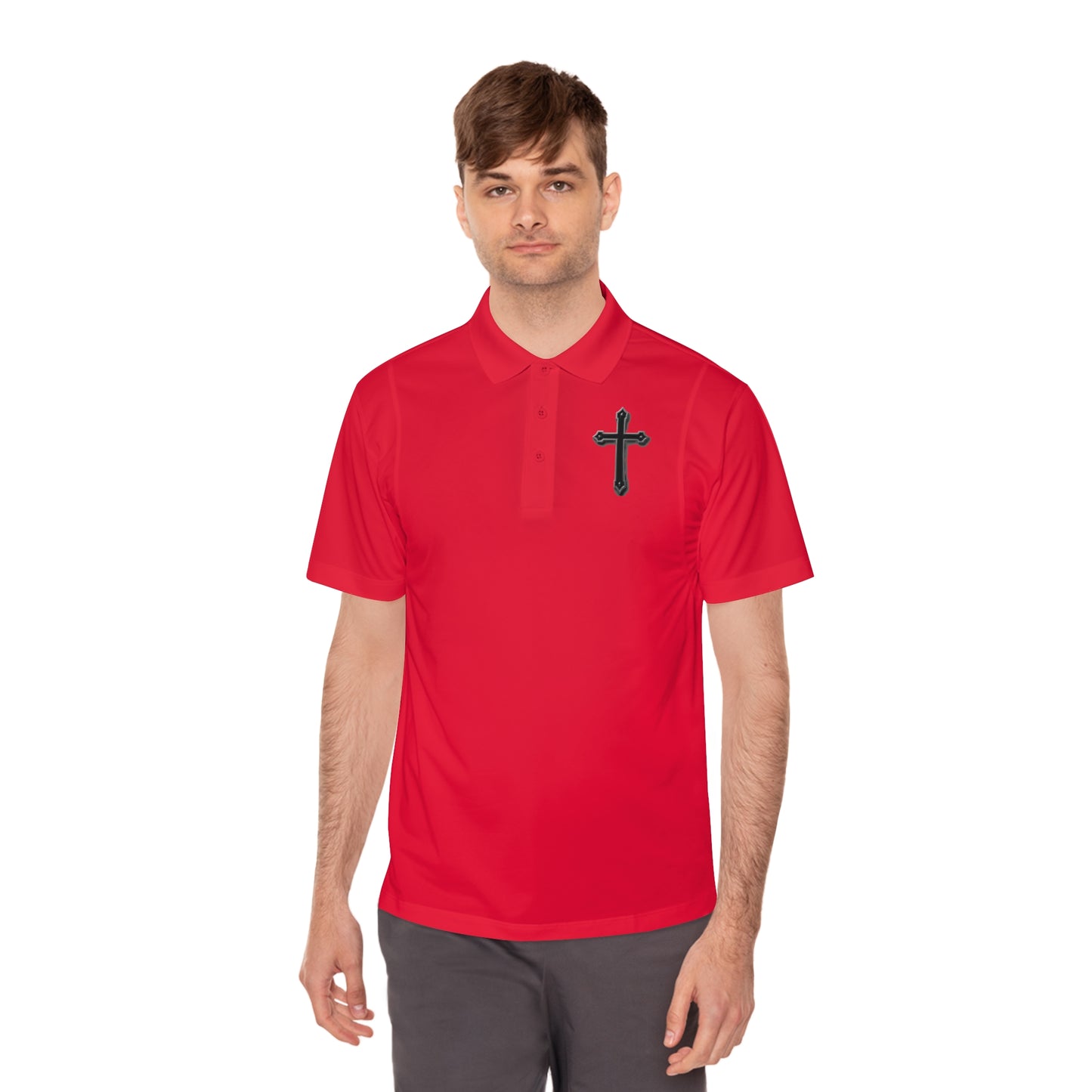 Men’s Black Cross Polo Shirt – Classic Faith-Inspired Style