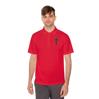 Men’s Black Cross Polo Shirt – Classic Faith-Inspired Style