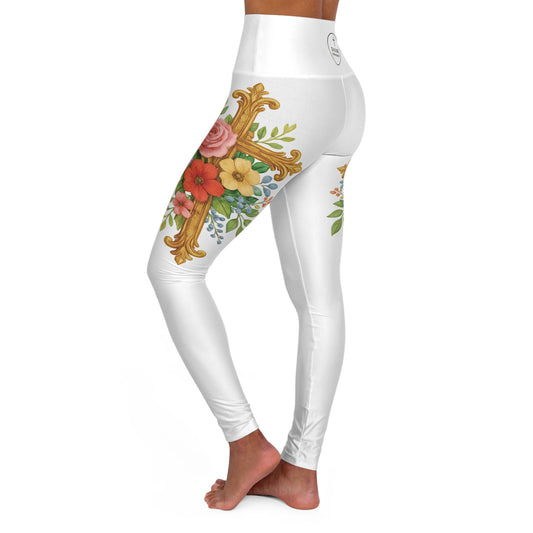 Floral Cross Graceful Fit High-Waisted Leggings - Christian Women's Apparel