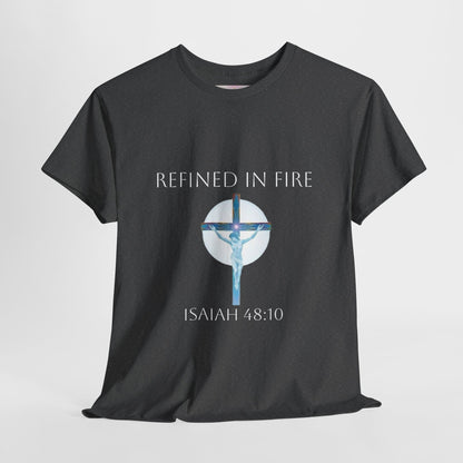 Men's Refined in Fire Christian T-Shirt – Modern Cross Design (White Lettering)
