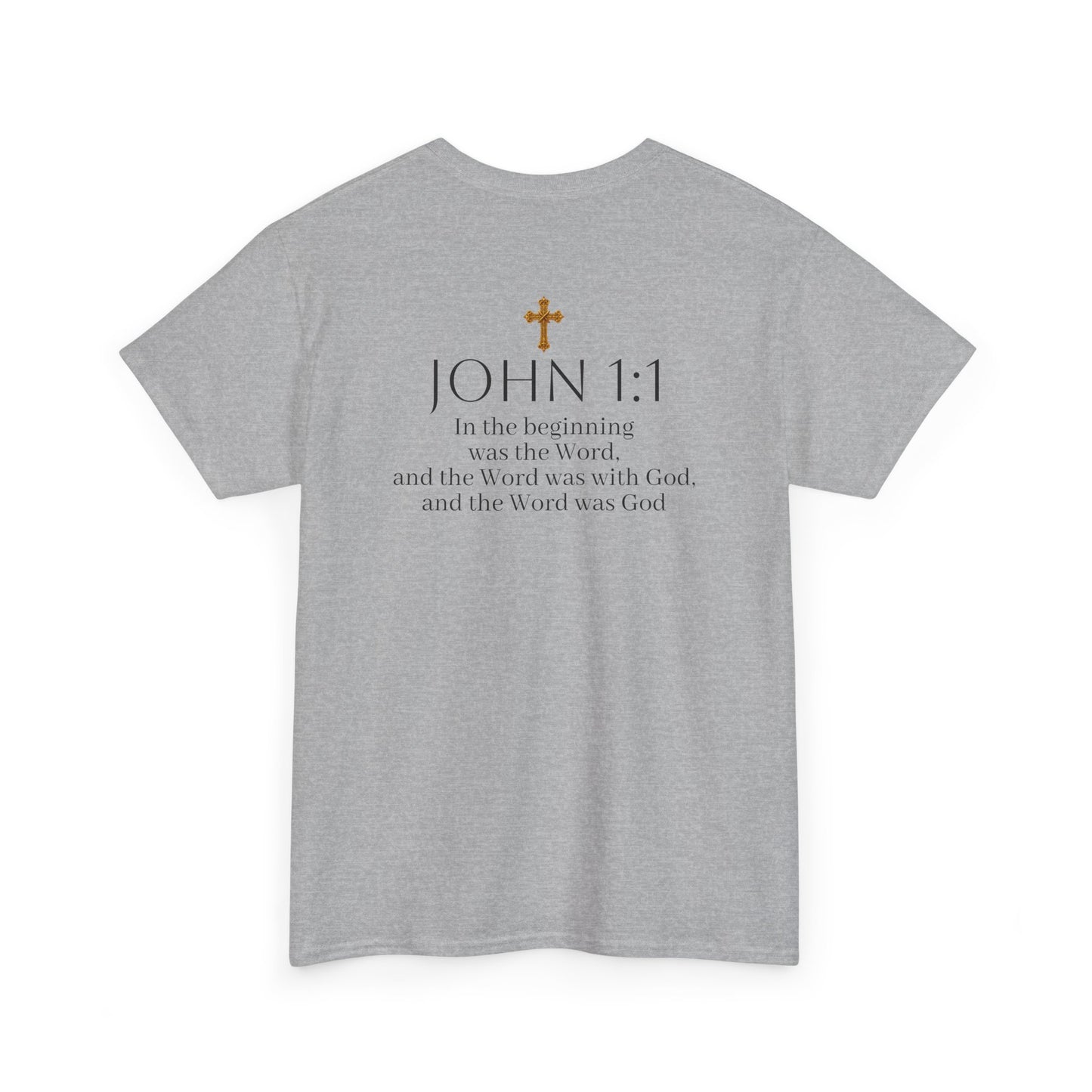 “The Word Eternal” – Men’s Christian Tee with Bold Dark Lettering (John 1:1)