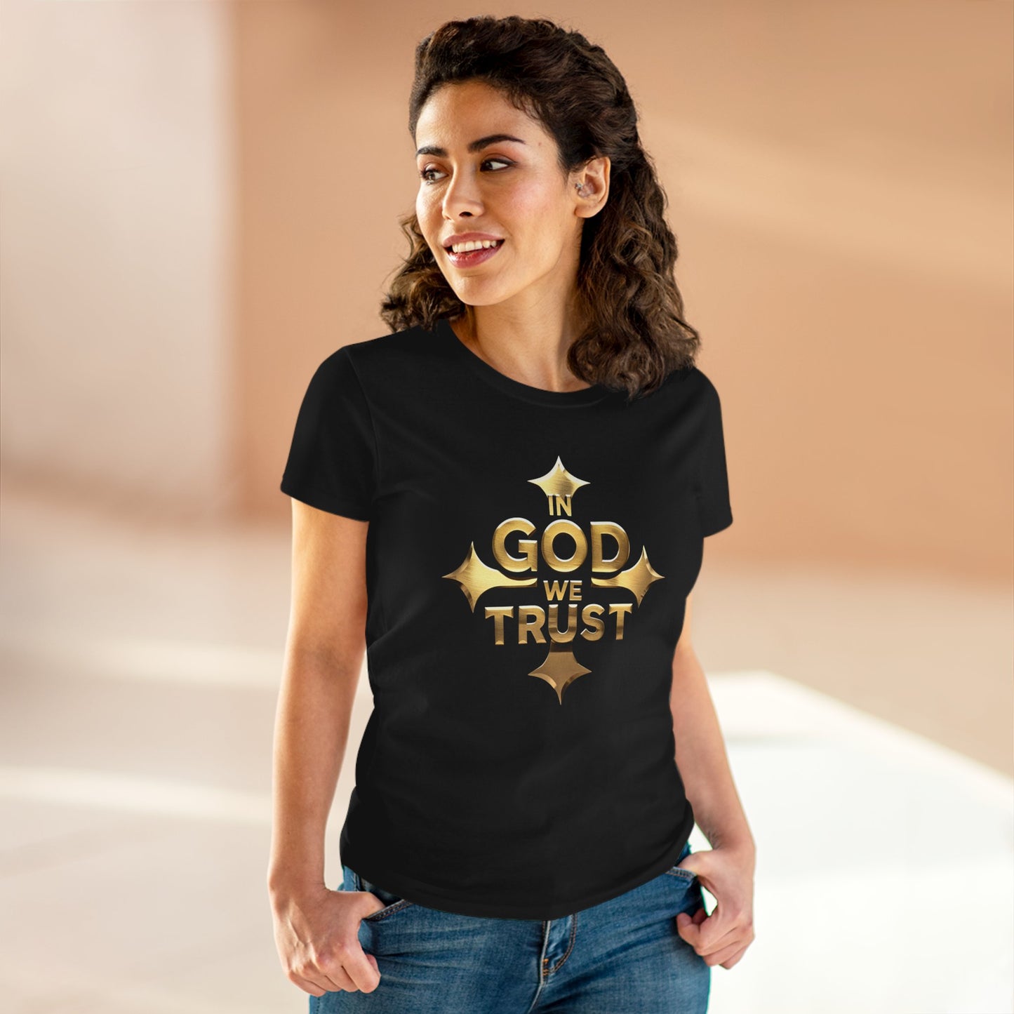 Grace & Glory – Women’s “In God We Trust” Cross Tee