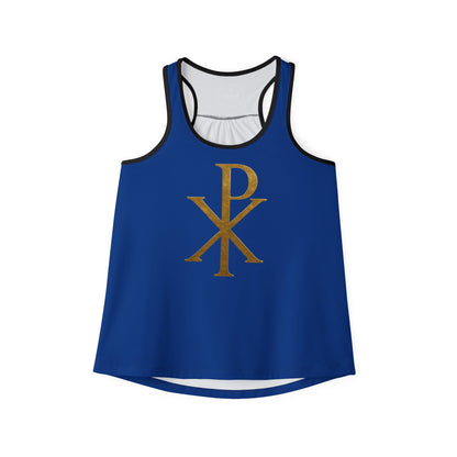 Chi Rho Women’s Christian Tank Top in Blue – Symbol of Victory in Christ