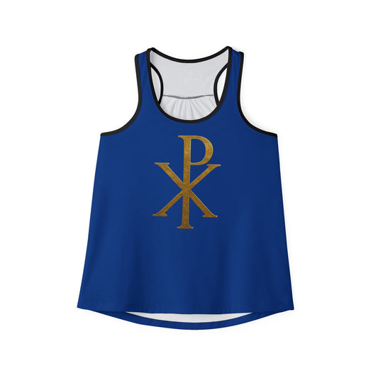 Chi Rho Women’s Christian Tank Top in Blue – Symbol of Victory in Christ