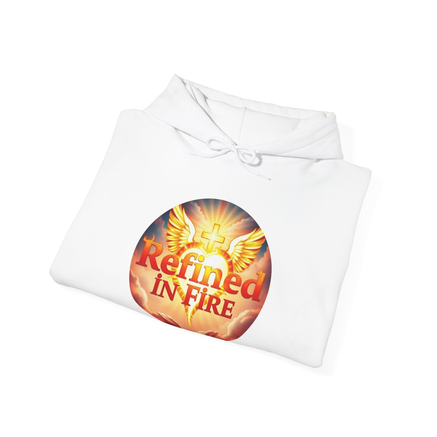 “Refined in Fire” Christian Hoodie – Bold Flame Design Faith Pullover