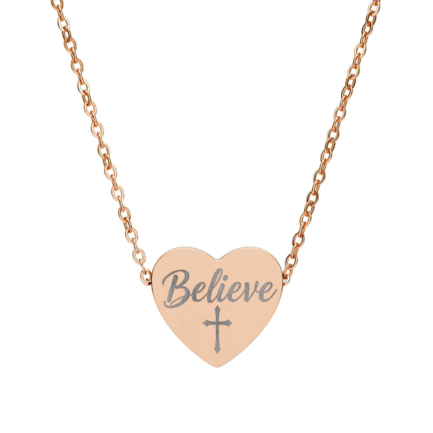Believe Engraved Heart Necklace – Inspirational Christian Jewelry