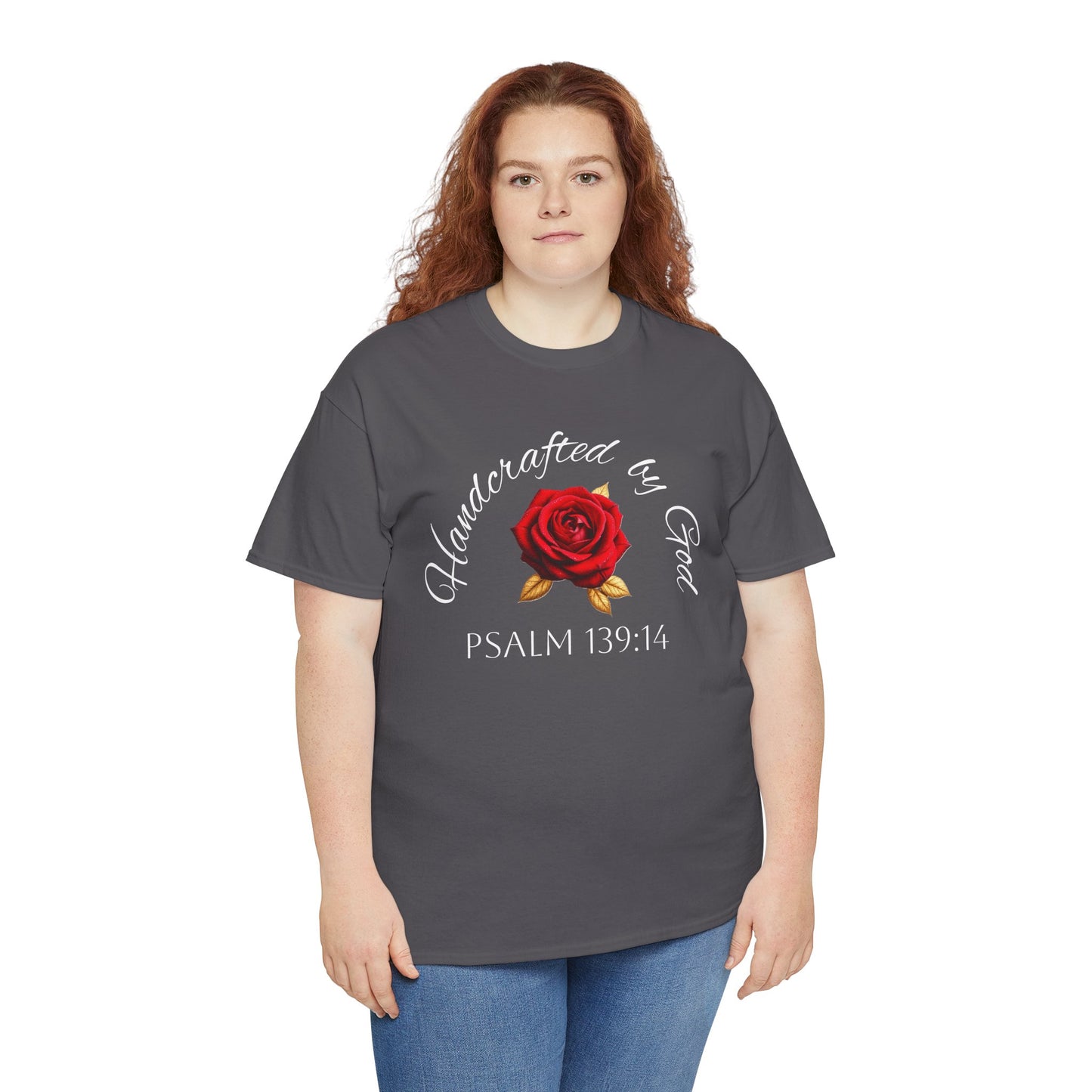 Handcrafted by God (Rose) - Woman's Christian T-Shirt (White Lettering)