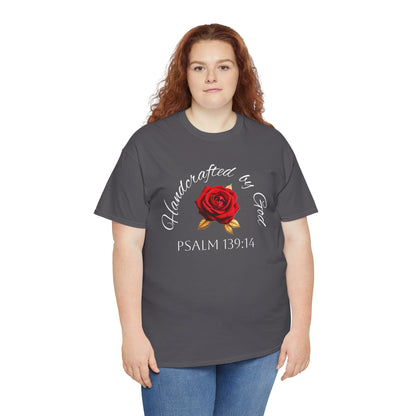 Handcrafted by God (Rose) - Woman's Christian T-Shirt (White Lettering)