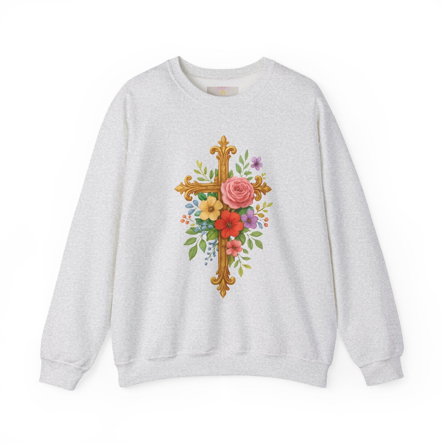 Golden Floral Cross Women’s Sweatshirt – Grace in Full Bloom