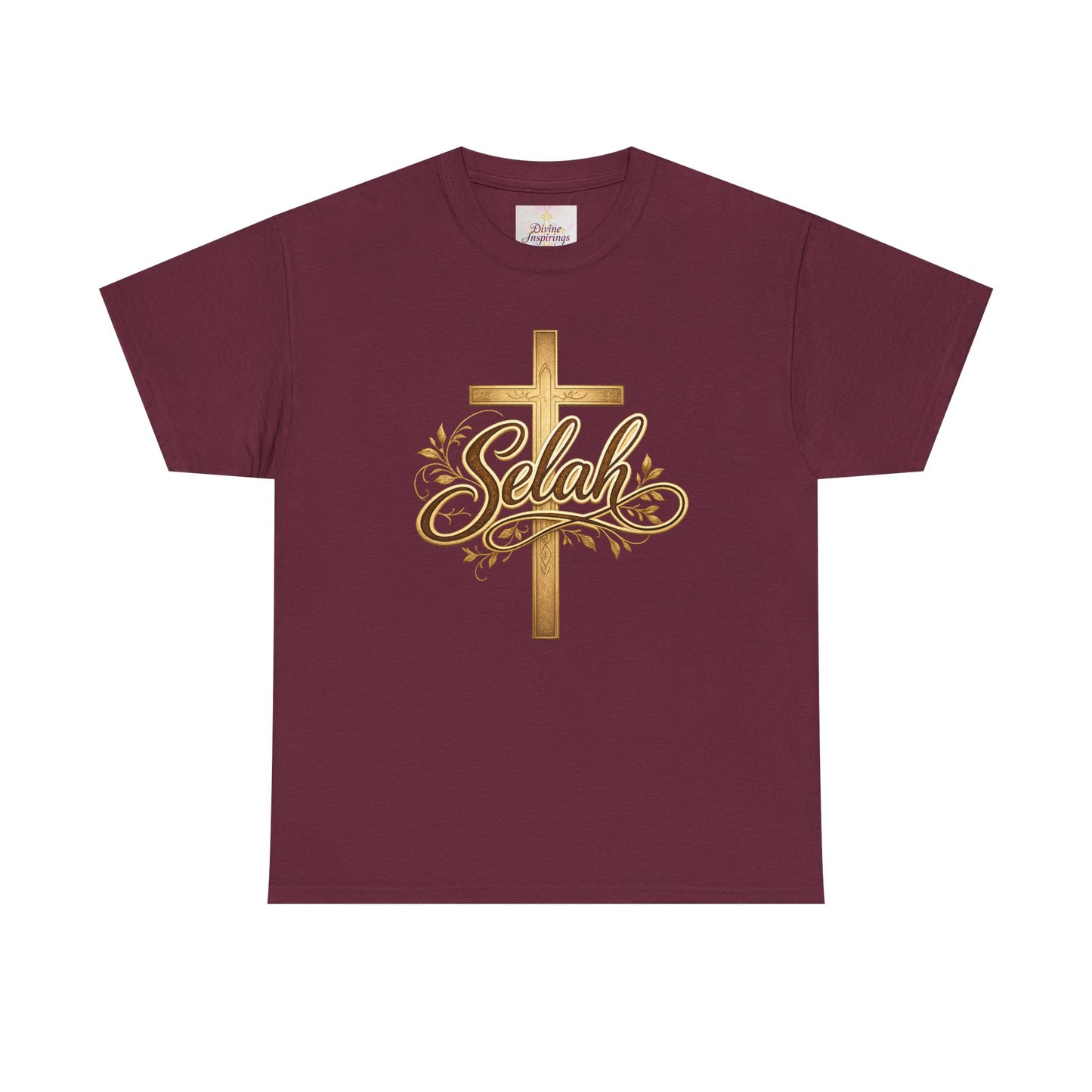 Selah Cross Tee — Women's Christian T‑Shirt with Gold Script