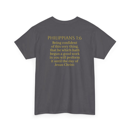 Becoming Men’s Faith Tee – Philippians 1:6 Edition (Light Lettering)