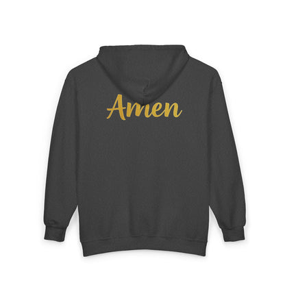 Amen in Motion – Women’s Zip-Up Hoodie (White Logo)