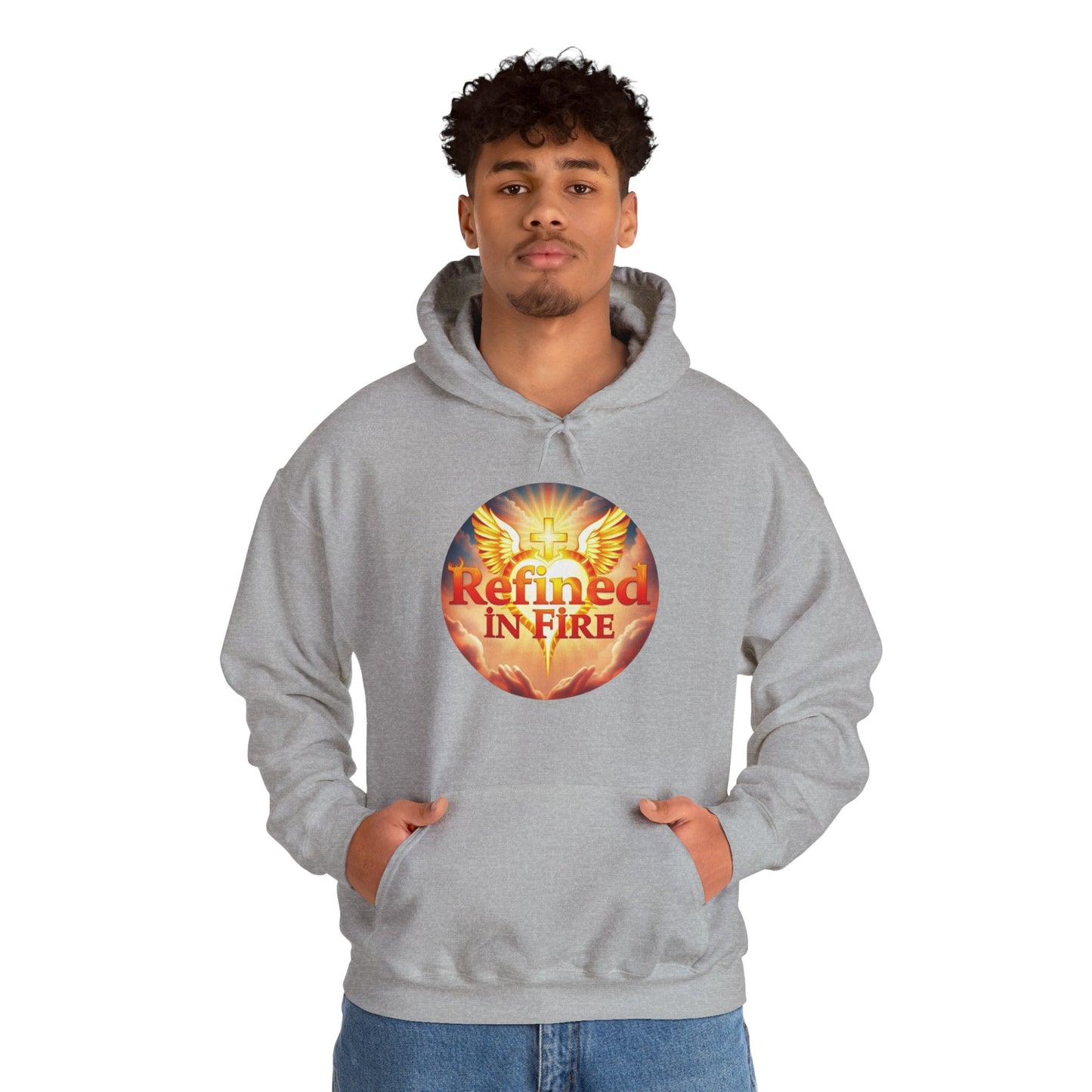 “Refined in Fire” Christian Hoodie – Bold Flame Design Faith Pullover