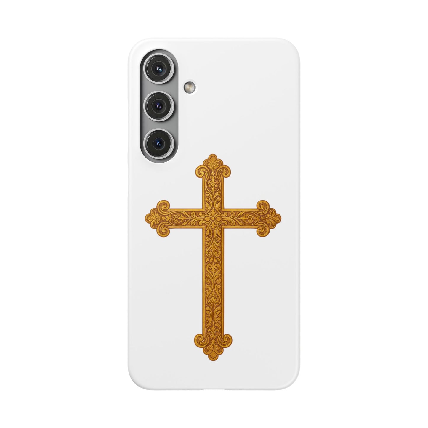 White Samsung Snap Case – Gold Cross Design