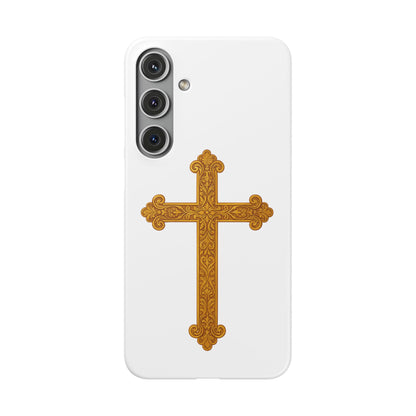 White Samsung Snap Case – Gold Cross Design