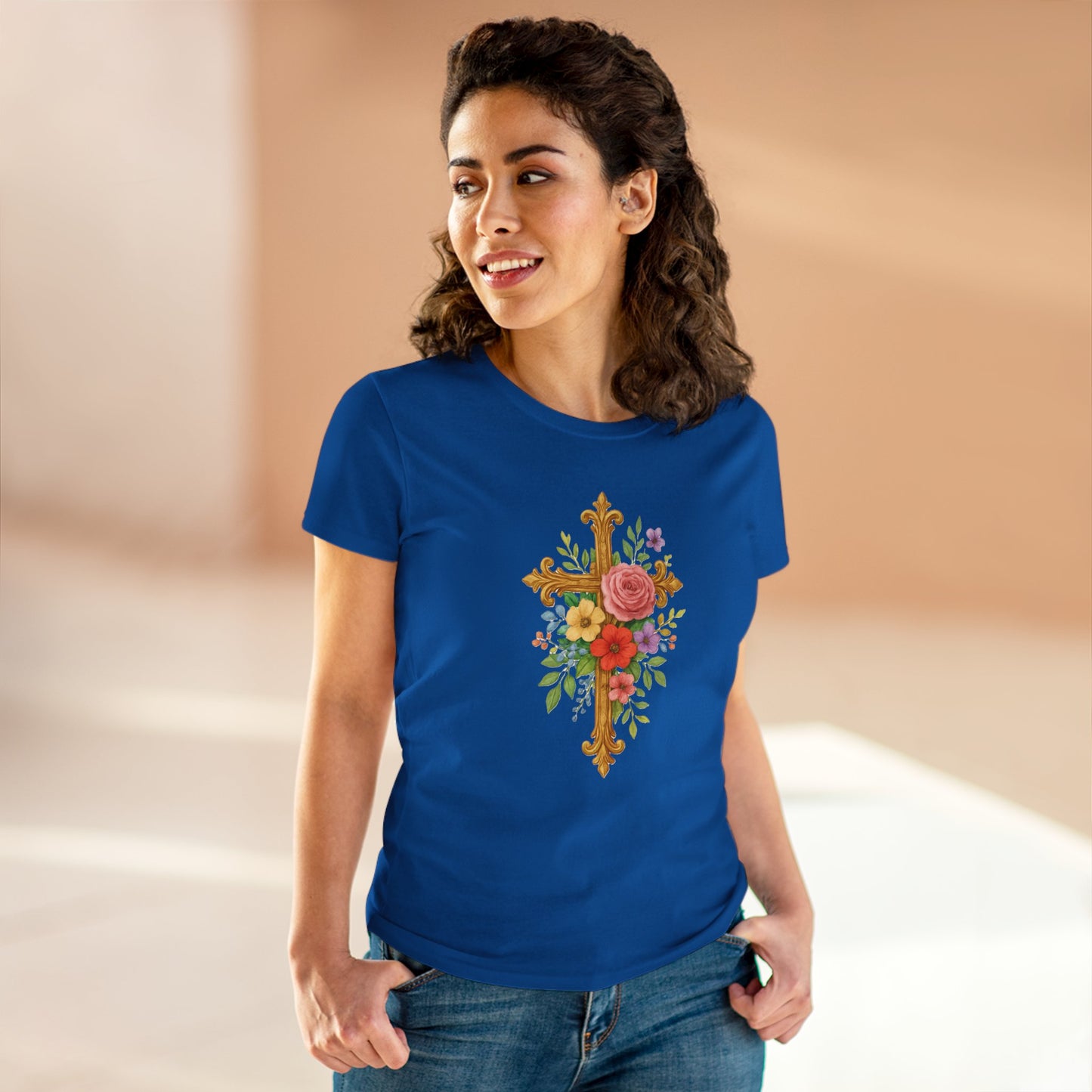 Radiant Floral Cross Women’s T-Shirt – Faith & Beauty in Bloom