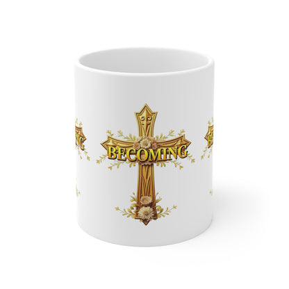 “Becoming” Ceramic Mug – Ornate Cross Design